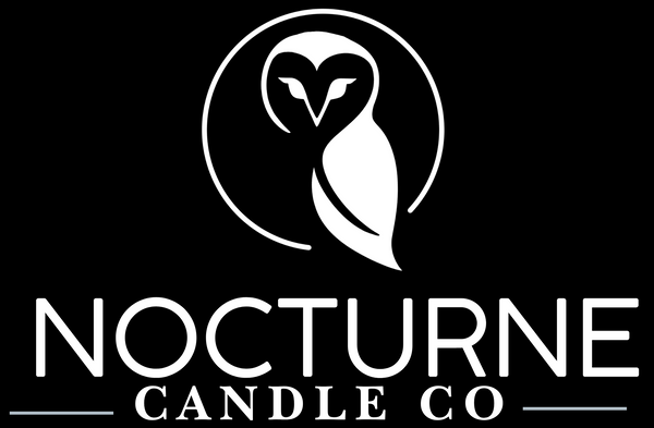 White owl logo and the text 'NOCTURNE CANDLE CO' on a solid black background.